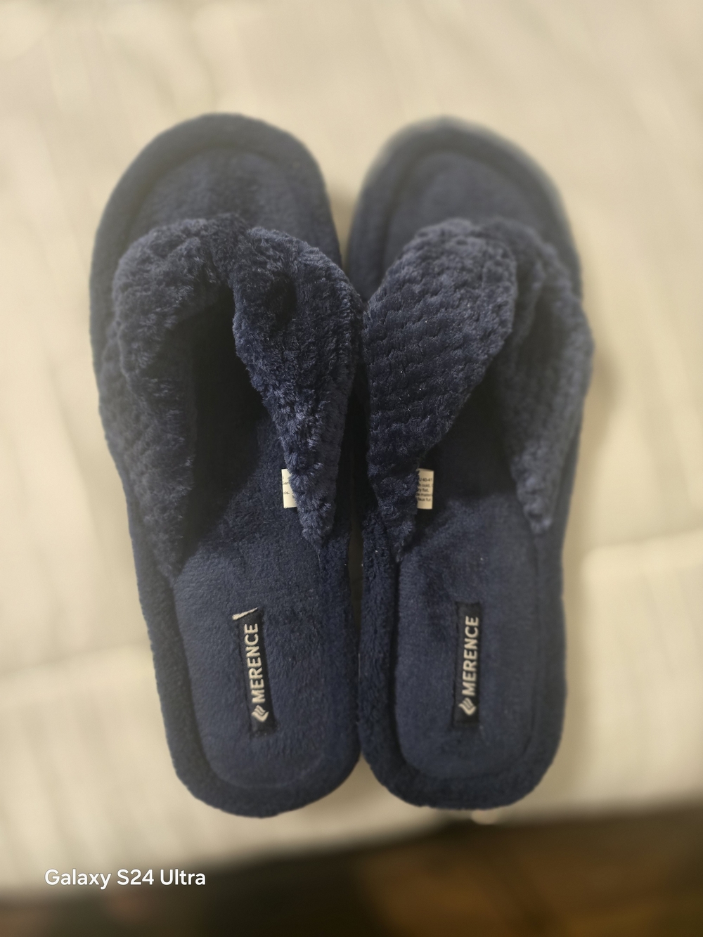 Merence Women's Navy Plush Thong Slippers